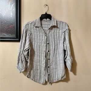 Free People Gray Plaid Button-Up Shirt